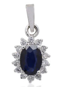 0.46ct Diamante Natural 14K Bis Contraste Oro Blanco Macizo Zafiro Colgante - Imagen 1 de 5