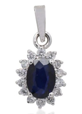 0.46ct Diamante Natural 14K Bis Contraste Oro Blanco Macizo Zafiro Colgante - Imagen 1 de 4