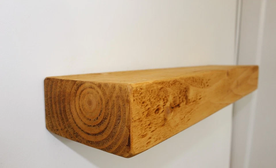 Rustic Floating Wooden Shelf / Shelves Made from Chunky Wood - 14cm x 7cm - Image 1 of 4