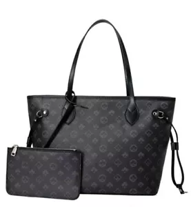 Damen Beuteltasche Top Griff Luxus Handtasche Hochwertiges PU Leder 2 Sets Schwarz - Bild 1 von 4