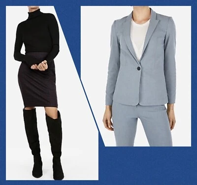 Blazer Express Azul Pizarra Un Botón/Falda Lápiz Cintura Alta Cuadros Talla 16 Nuevo con Etiquetas Foto 1 de 4