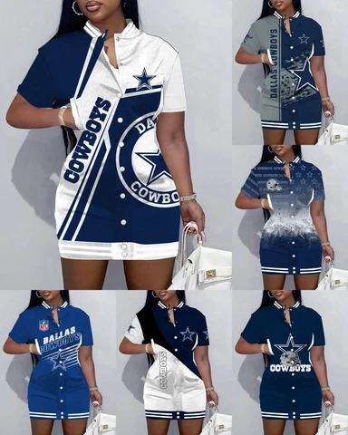 Dallas Cowboys Women's Snap Button Varsity Jacket Dress Short Sleeve Dress Gift Cover