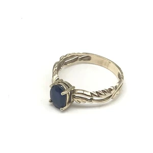 14k Yellow Gold Blue Sapphire Ornate Scroll Detailed Band Ring Size 6.75 - Picture 1 of 8