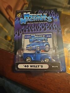 MUSCLE MACHINES 1940  JEEP WILLYS PICKUP TRUCK BLUE 1/64 Diecast B2 01-71
