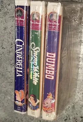 WALT DISNEHY VHS LOT MASTERPIECE DUMBO CINDERELLA SNOW WHITE NEW  - Image 1 of 2