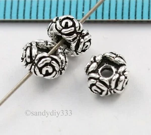 2x STERLING SILVER ROSE FLOWER RONDELLE SPACER BEAD 6.7mm 4mm #2754 - Picture 1 of 2