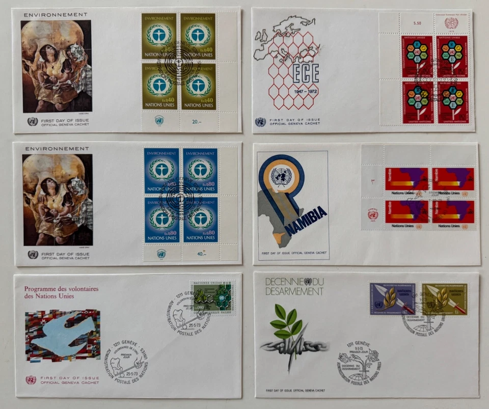 1972-73 First Day of Issue Official Geneva Cachet United Nations Stamp Lot of 6 - Image 1 of 4