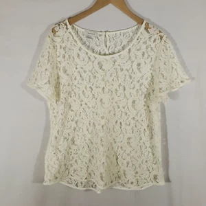 Pretty VanHeusen Women's Size XXL Ivory Lace Top Keyhole Short Sleeve Shirt - Picture 1 of 9