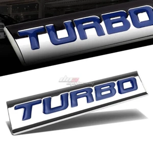 ALUMINUM STICK ON POLISH CHROME BLUE TEXT TURBO  DECAL EMBLEM TRIM BADGE LOGO - Picture 1 of 3