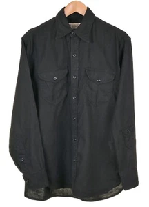 Monitaly Made n USA Solid Black 100% LINEN Utility Button Up Long Sleeve Shirt M - Picture 1 of 9