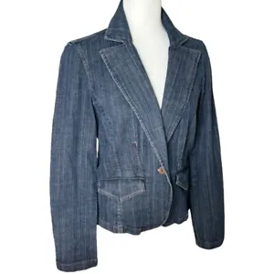 Vintage blue jean blazer jacket medium wash denim - Size 4 ( fits like medium) - Picture 1 of 8