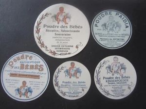 Lote de 5 Antiguos Vintage Años 20 - POLVO BEBÉ - ETIQUETAS - Francés/Europeo - Imagen 1 de 1