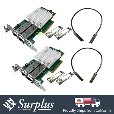 2x 10GB SFP+ Dual Port SFN7122F PCIe NIC Low 2x 10GB SFP+ DAC Cable + 4x Optics - Image 1 of 4