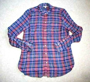 Damen Shirt - Marke Lucky - lila/blau/rot kariert Viskose Kragen Buttondown LS-M - Bild 1 von 3