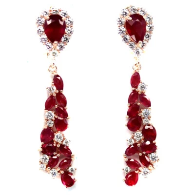 925 Sterling Silver Rose Gold Coated Red Ruby & Cubic Zirconia Earrings - Image 1 of 4