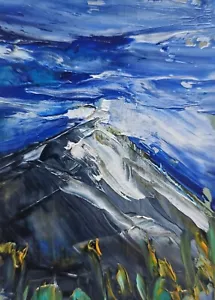 ACEO Original oil painting abstract ladscape mountains nature mini art OOAK - Picture 1 of 3