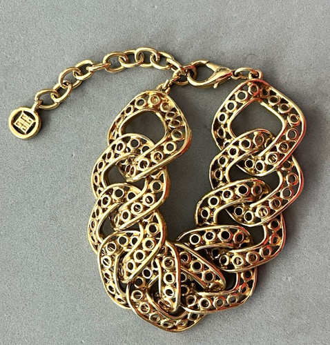 Raro bracciale vintage GIVENCHY tono oro grosso maglia grande simile a pizzo 8 ~ 10"