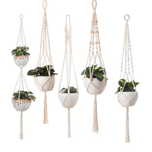 5 Piece Set Macrame Plant Hangers Macrame Plant Hanger With Hooks - Picture 1 of 12