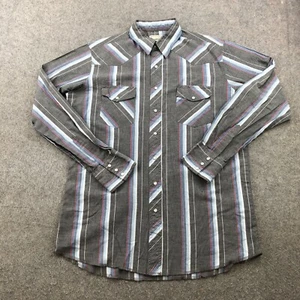 Vintage Frontier Shirt Mens Large Gray Blue Red Striped Long Sleeve Pearl Snap* - Picture 1 of 8