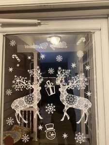 Set 2 Adesivi Lg Renna Natale Fiocco di Neve Finestra Adesivi Decalcomanie Decorazioni - Foto 1 di 7