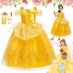 Girls Kids Belle Fancy Dress Princess Party Costume Cosplay Birthday Outfit Gift - Picture 1 of 14