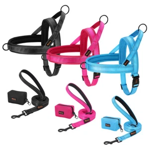 No Pull Dog Harness Leash and Poop Bag Dispenser Set Reflective Mesh Vest XS-L - Picture 1 of 15
