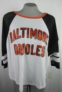 Baltimore Orioles Black & White Women's Baseball T Mesh Shoulder MLB Size M - Picture 1 of 6