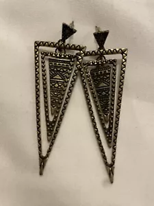 Triangle Cutout Hanging Earrings with Geometric Pattern - Picture 1 of 2