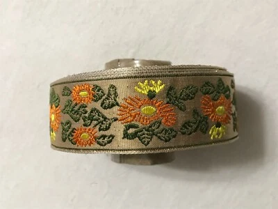 Vintage French Jacquard Embroidered Trim By The Yard 1" Wide  Chrysanthemum - Image 1 of 4
