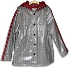 Urban Republic Patent Rain Coat Jacket Herringbone Trip Red Black White 6X Kids