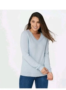 Soft by NAADAM 100% Cashmere Essential V-Neck Pullover Sweater Baby Blue M - Picture 1 of 9