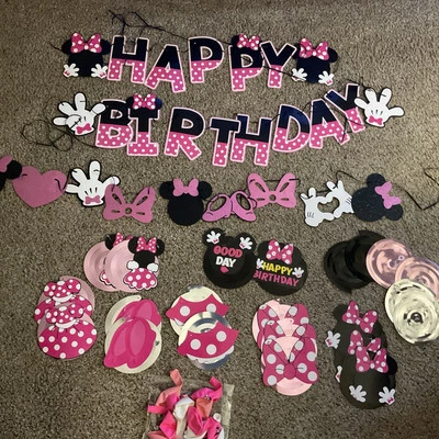 Disney Minnie Mouse Rosa Fiesta Globos Espirales Cumpleaños Banners Foto 1 de 4