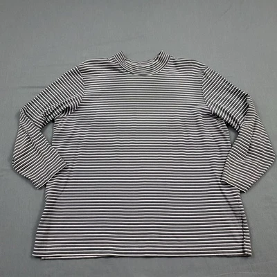 Camisa Liz Claiborne Elisabeth Mujer Pequeña 1 Manga Larga Cuello Simulado Rayas Gris Foto 1 de 4