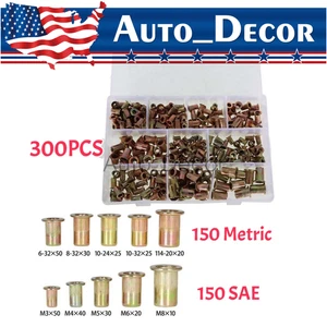 300 pcs Zinc Steel Rivet Nut Kit Rivnut Nutsert Assort 150pcs Metric+150pcs SAE - Picture 1 of 10