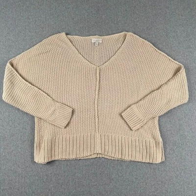Lucky Brand Sweater Women’s Small Loose Knit Ivory Pull Over V Neck Oversized - Image 1 of 4