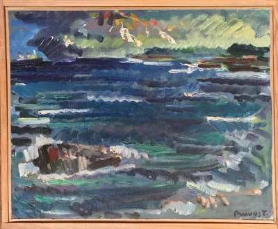 Tableau de Pierre Pruvost mer forte et orages au cap d'Antibes 1950 - Photo 1/4