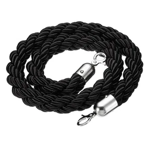 Stanchion Rope 1.2m/3.9Ft Barrier Rope Twisted Post Ropes Black Silver - Picture 1 of 7