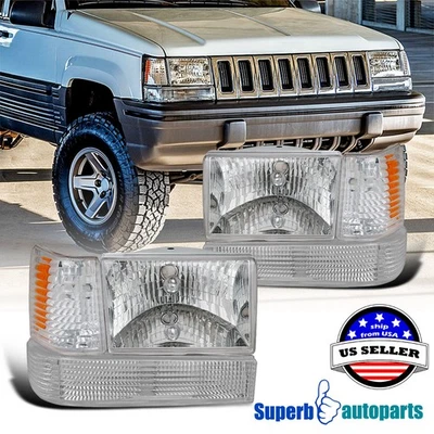 Fits 1993-1996 Jeep Grand Cherokee Head Lights+Bumper Lamps+Corner Lights 6PC - Image 1 of 4