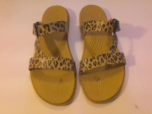 Crocs Tulum Women's Flats Slides Sandals Buckle Cheetah Print size 9 - Picture 1 of 5