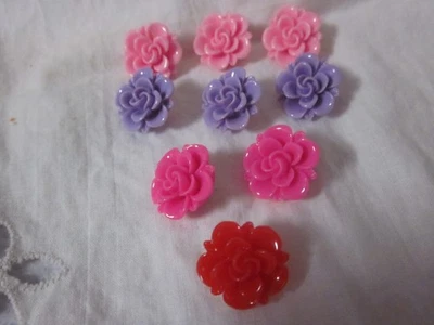 9 assorted color resin rose flower shank buttons New - Image 1 of 3