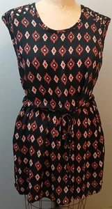 XL XHILARATION Black, Coral & White Geometric Diamond Dress - Picture 1 of 6