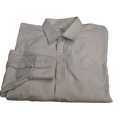 BRIONI white stripes Button Up Long Sleeve Dress Shirt Sz L  17.5 Italy - Image 1 of 4