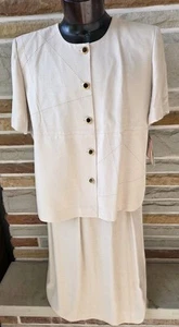 Vintage Leslie Fay 2pc Linen SS SHIRT/SKIRT OUTFIT Sz 18 Tan. MADE IN USA. NWT - Picture 1 of 24