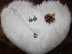 Juego de collar y pendientes vintage para mujer turquesa plata filigrana nuevo con etiquetas - Imagen 1 de 4