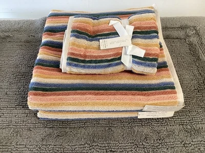 Juego de 4 toallas multicolores Rachel Zoe pastel a rayas arco iris 2 baños y 2 manos nuevas Foto 1 de 4