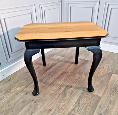 Vintage Upcycled Oak & Painted Black Side Table – Made From Antique Chair Base - Image 1 of 4