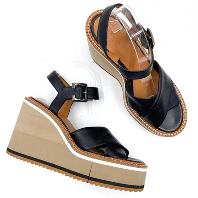 Сандалии на платформе Clergerie Noemi на танкетке черные кожаные крест-накрест размер 40,5 / 10 - Изображение 1 из 4