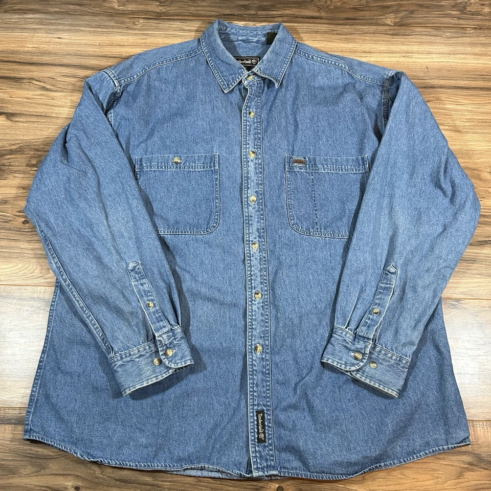 Camisa de trabajo Timberland de colección para hombre XL |azul| de mezclilla manga larga con botones Foto 1 de 4