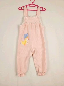 Vintage 1980s Baby Girl Bubble Suit Ponk Striped Ducky Patch Sz 24mo Thomas - Picture 1 of 6
