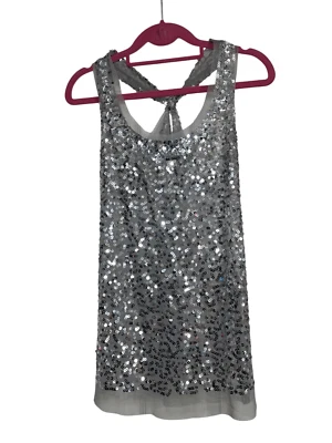 Lipstick Top Womens Size Small Silver Tank Sequined Racerback Sleeveless Sheer - Image 1 of 4